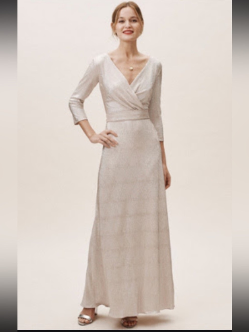 BHLDN Anthropologie “Deirdre” metallic rose gold maxi dress